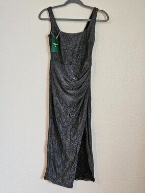 Halara- small metallic grey dress with side rouching and thigh slit